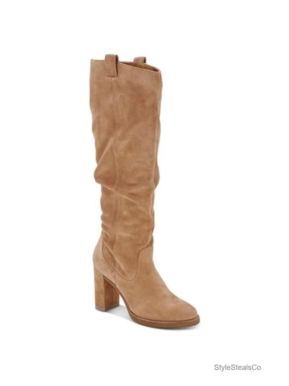 Womens Knee High Boots Chunky Block Heel Faux Suede Wide Calf Zip Dress Boots